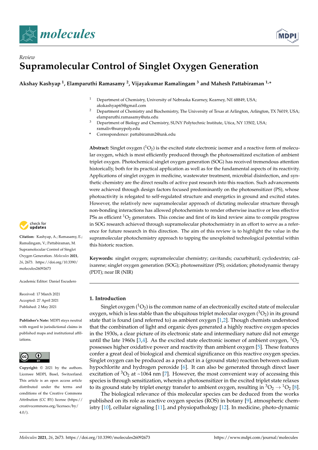 Supramolecular Control of Singlet Oxygen Generation