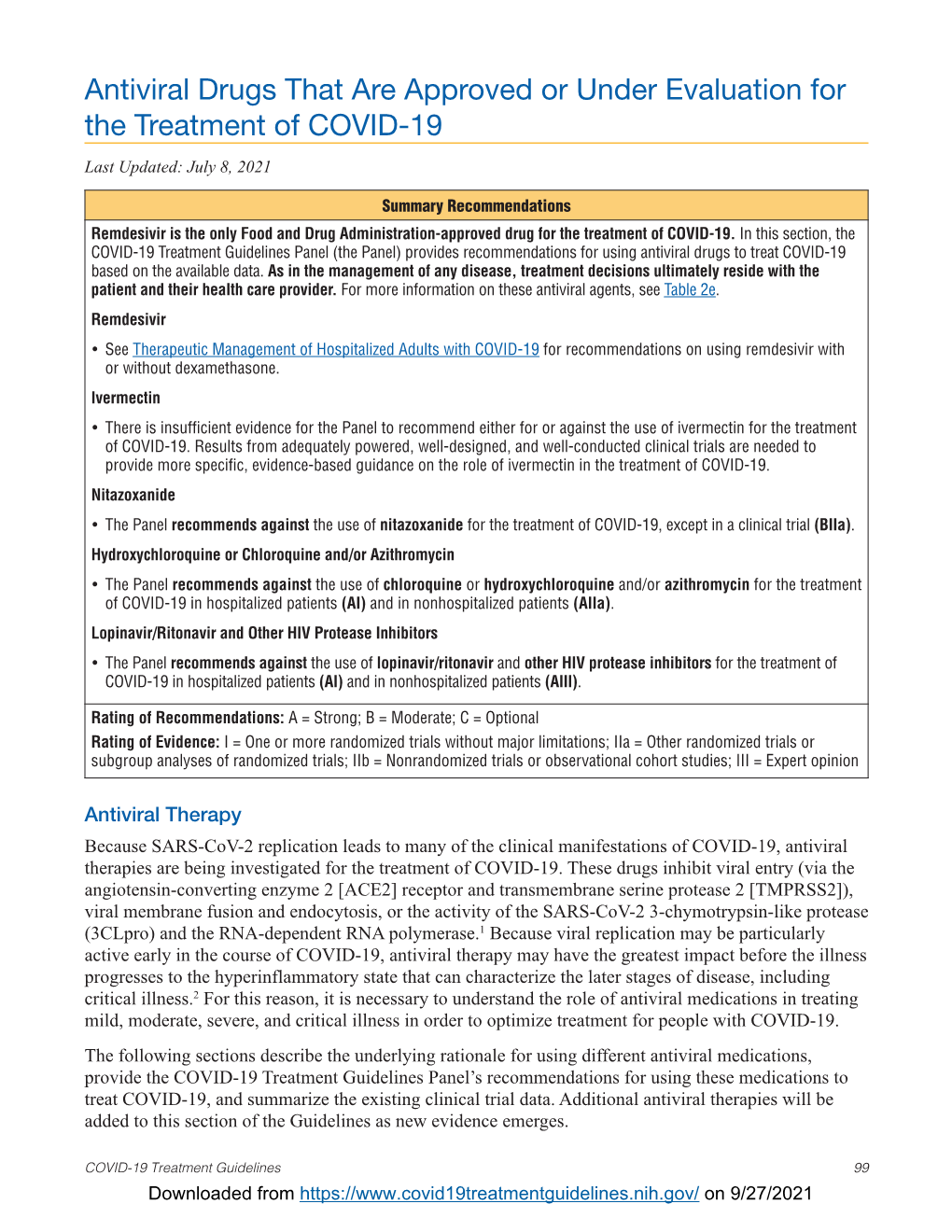 Antiviral Drugs That Are Approved Or Under Evaluation for the Treatment of COVID-19