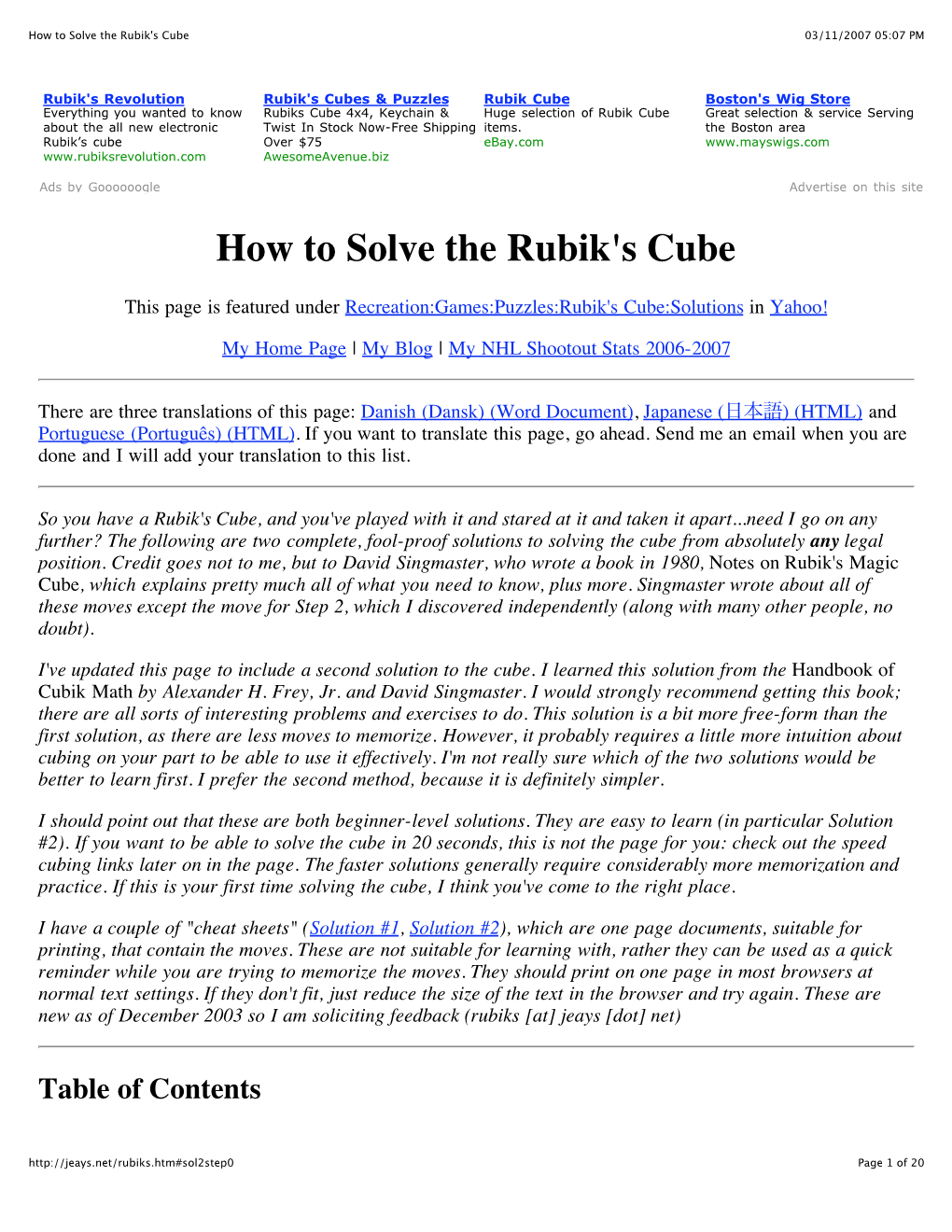 How to Solve the Rubik's Cube 03/11/2007 05:07 PM