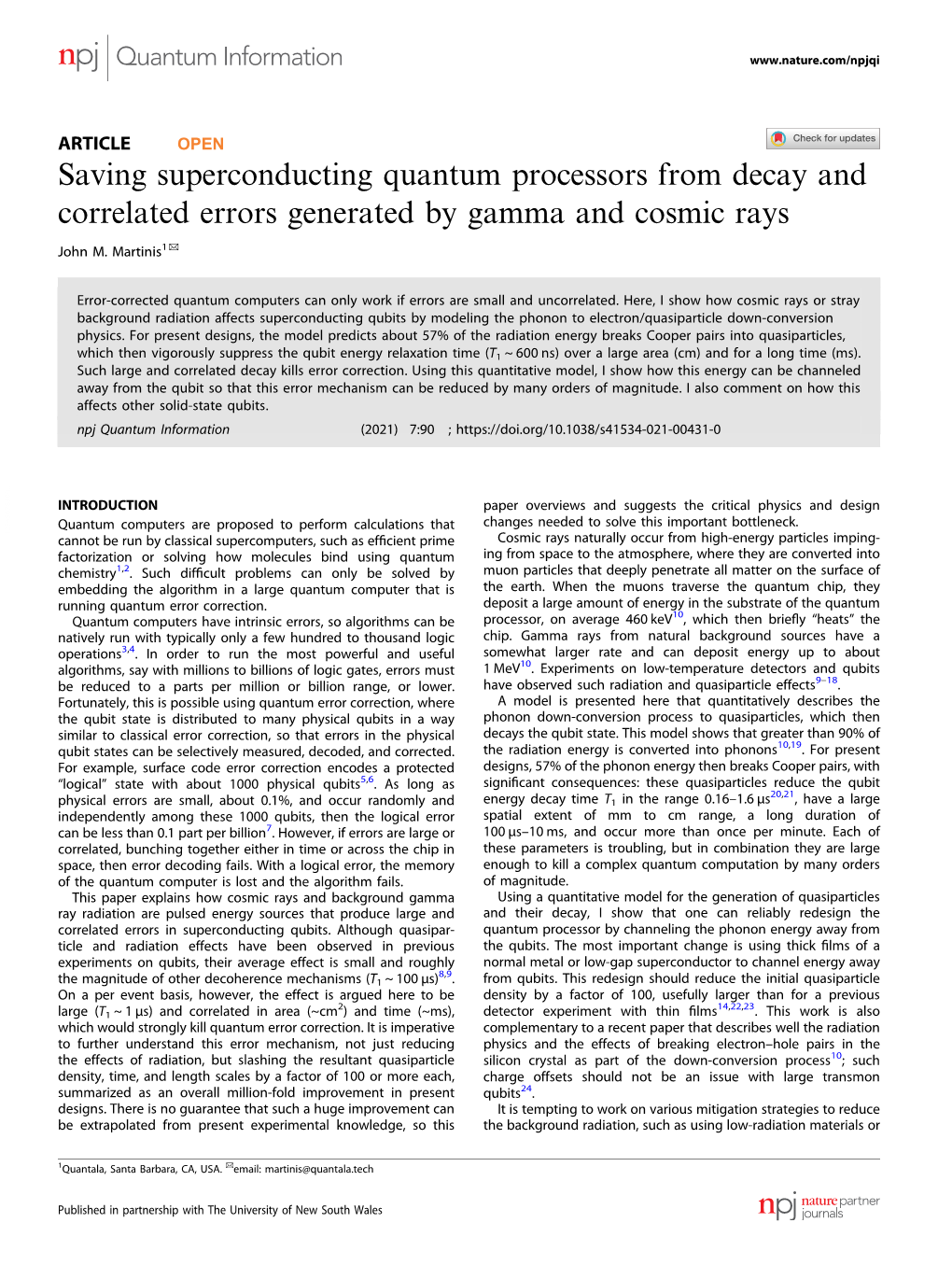 Saving Superconducting Quantum Processors from Decay and Correlated Errors Generated by Gamma and Cosmic Rays ✉ John M