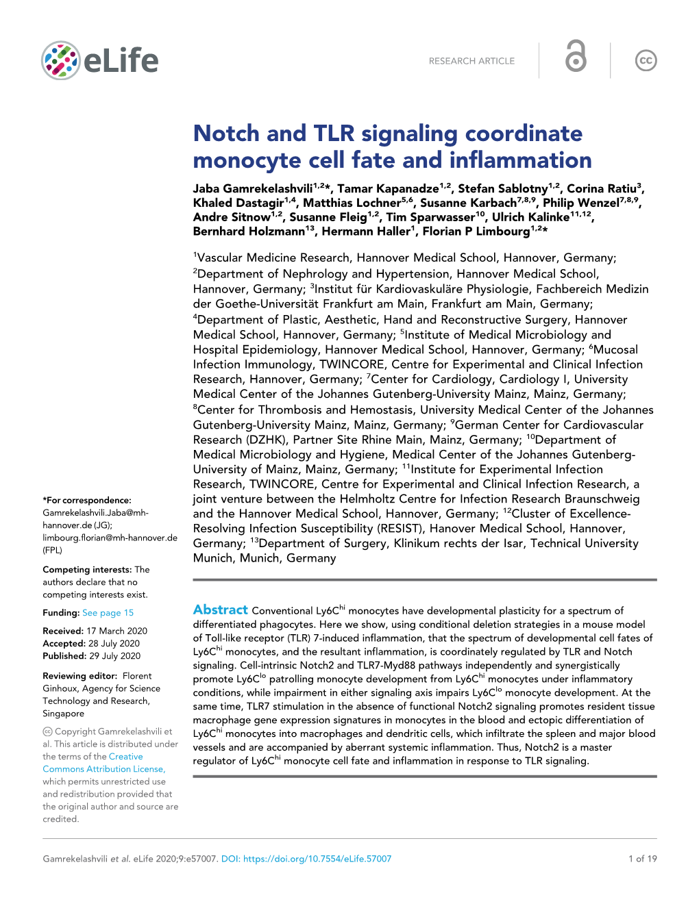 Notch and TLR Signaling Coordinate Monocyte Cell Fate and Inflammation