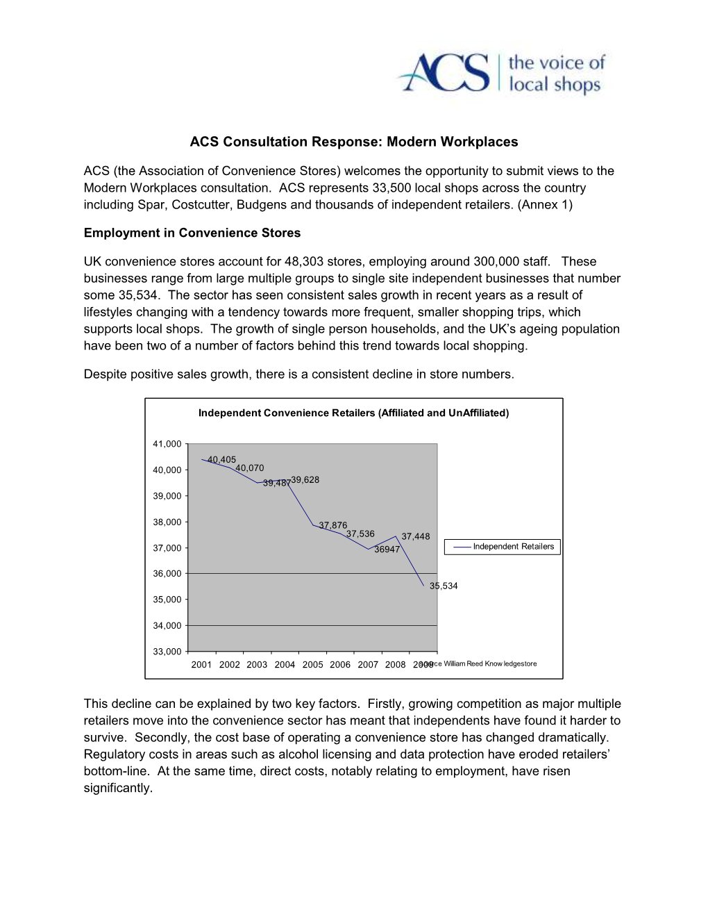 ACS Consultation Response: Modern Workplaces