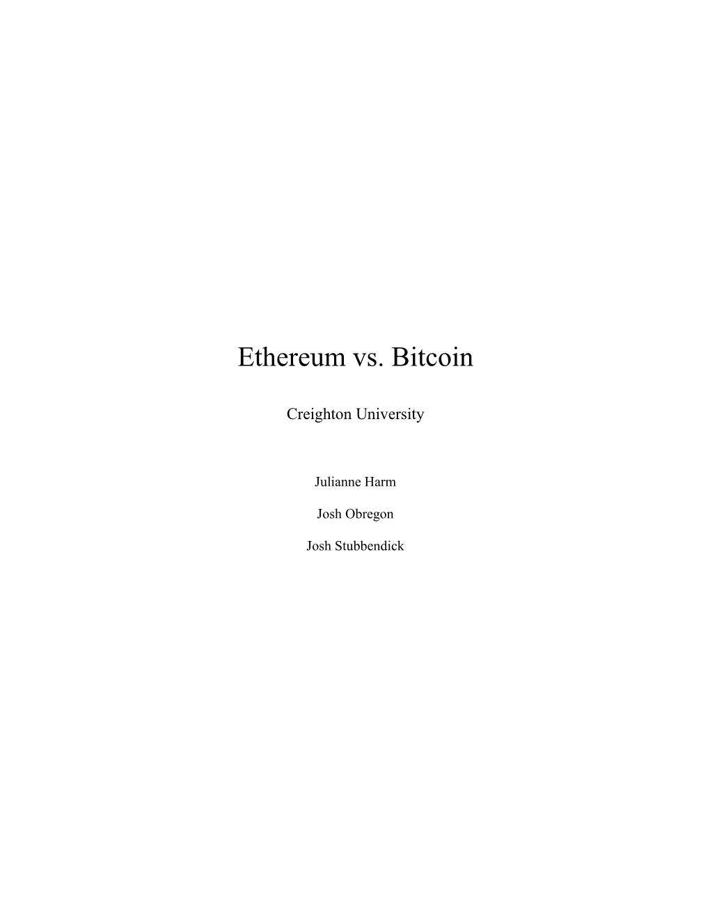 Ethereum Vs. Bitcoin