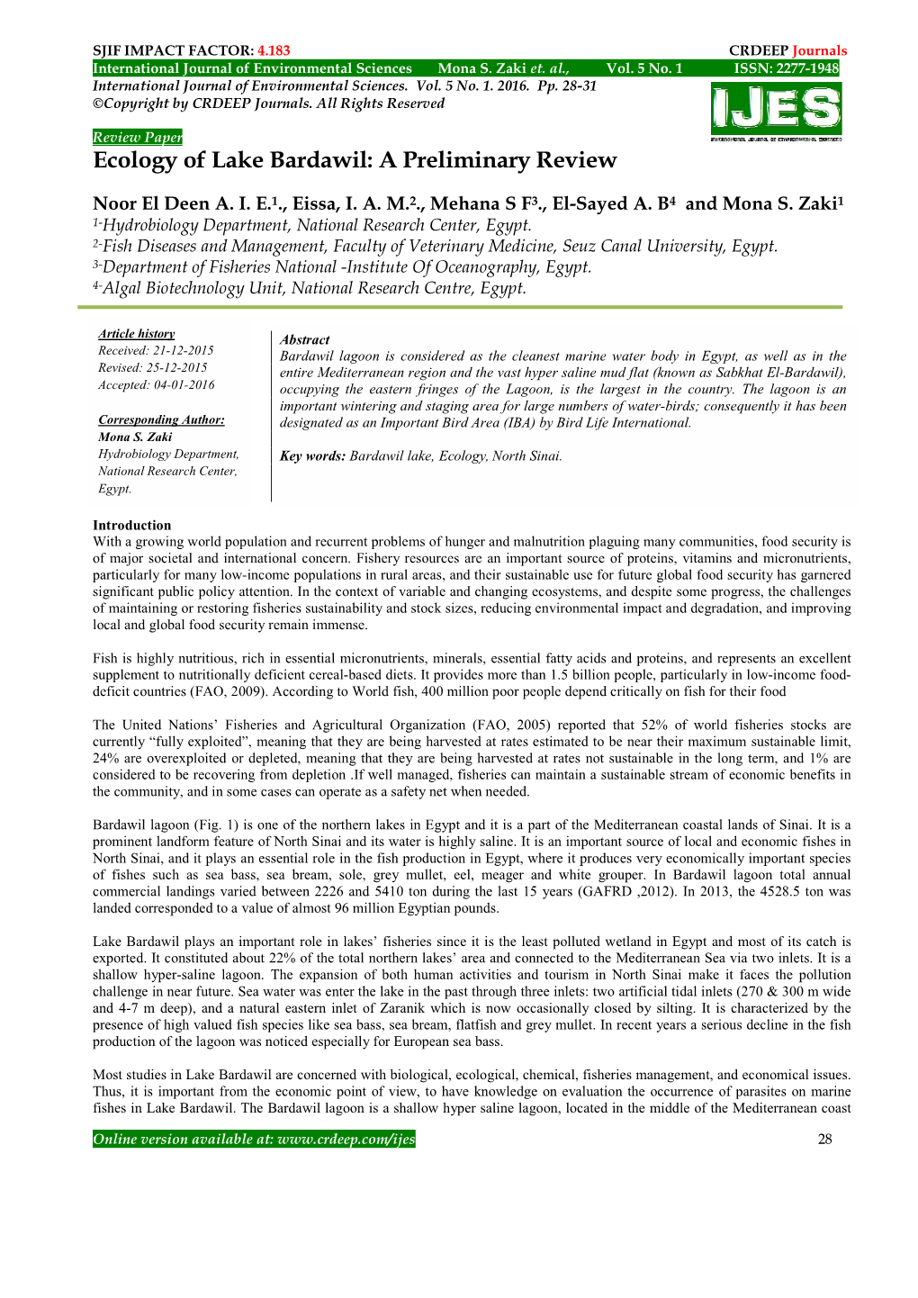 Ecology of Lake Bardawil: a Preliminary Review