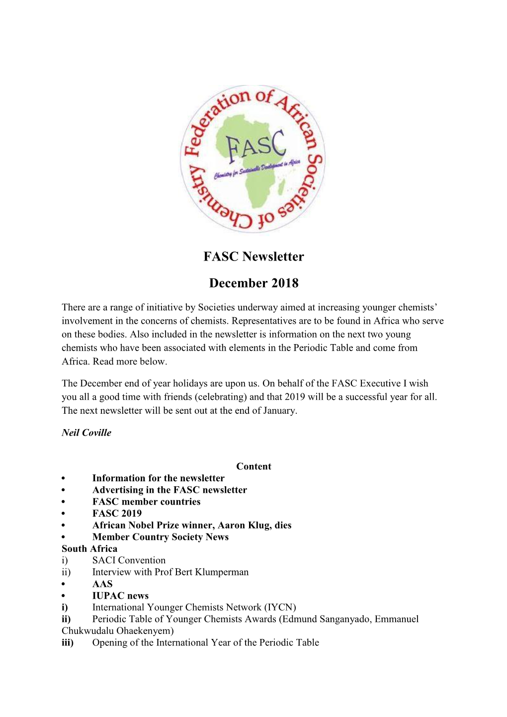 FASC Newsletter December 2018