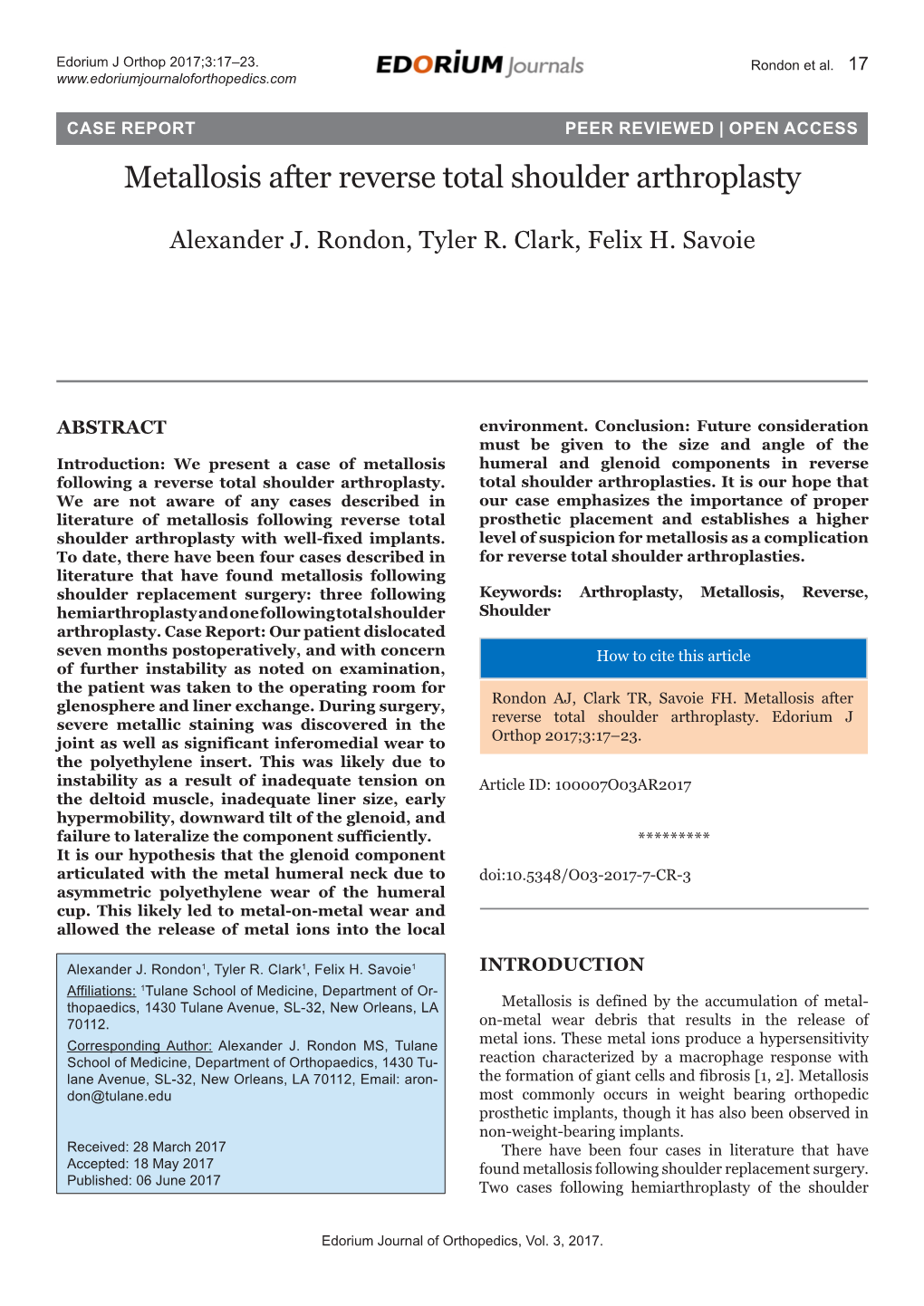 Metallosis After Reverse Total Shoulder Arthroplasty