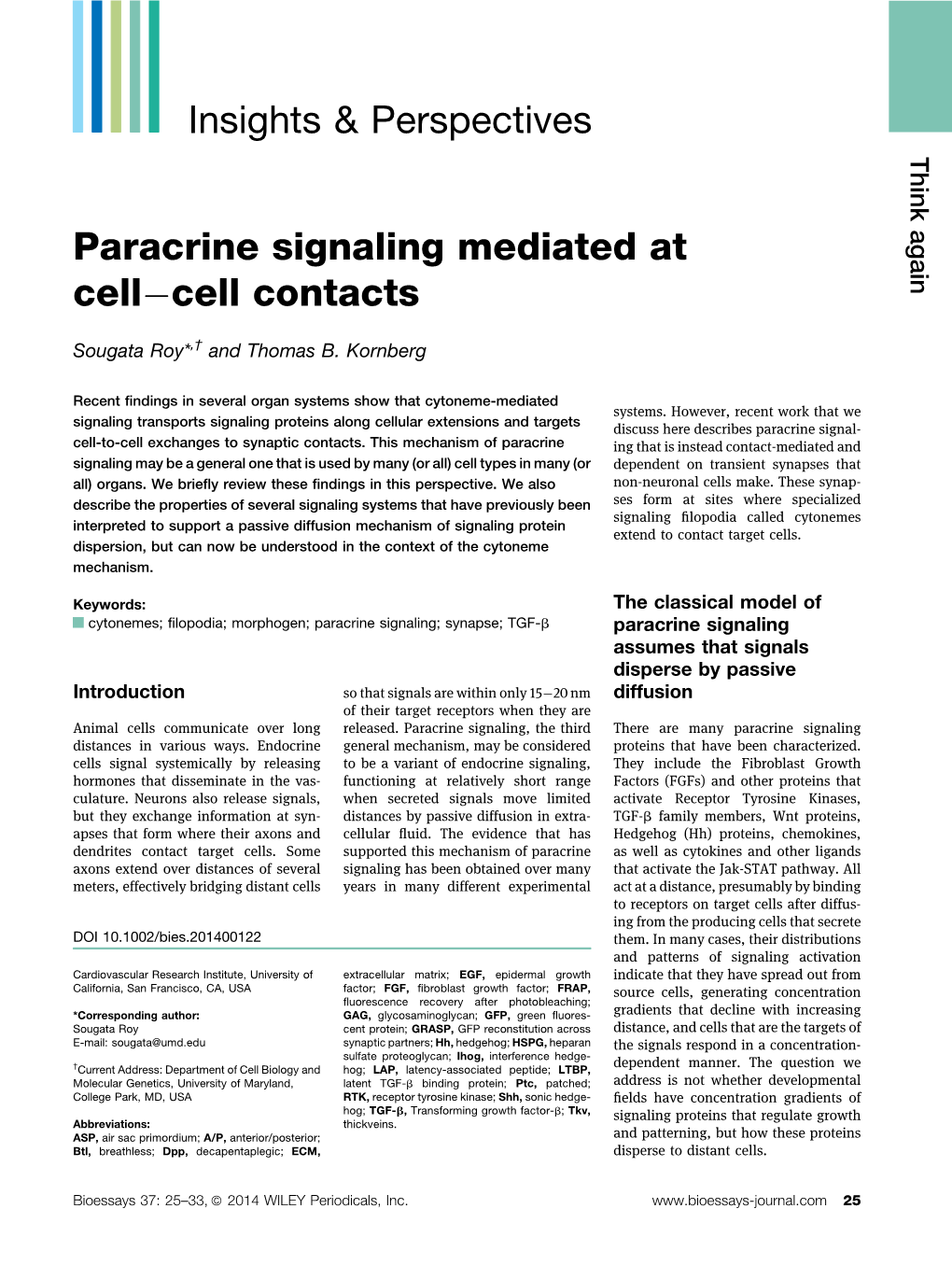 Paracrine Signaling Mediated at Cellcell Contacts