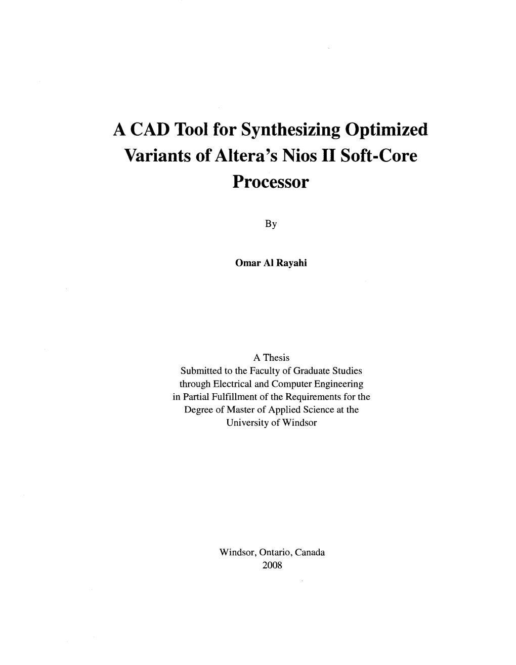 A CAD Tool for Synthesizing Optimized Variants of Altera's Nios II Soft-Core Processor