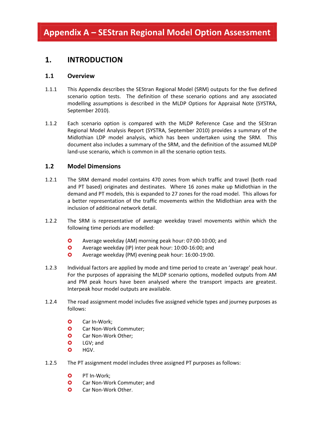 Appendix a – Sestran Regional Model Option Assessment