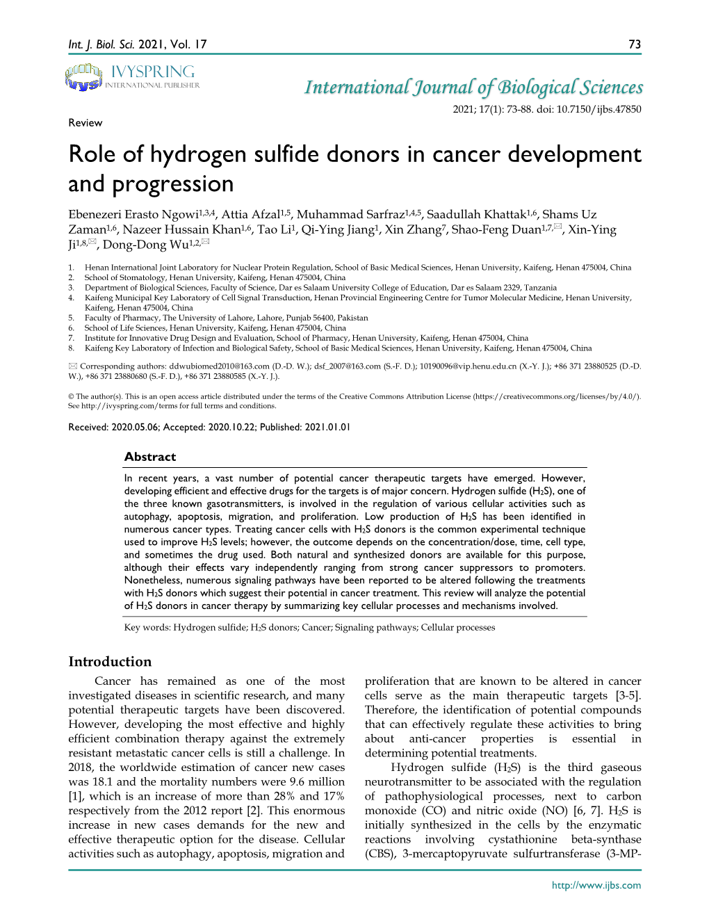Role of Hydrogen Sulfide Donors in Cancer Development and Progression