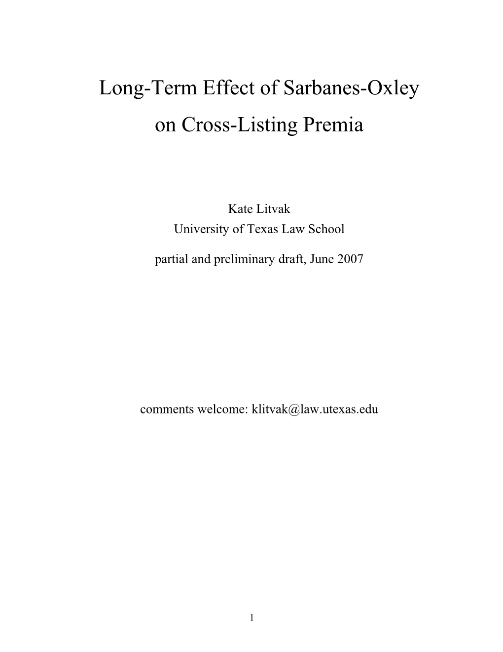 Long-Term Effect of Sarbanes-Oxley on Cross-Listing Premia