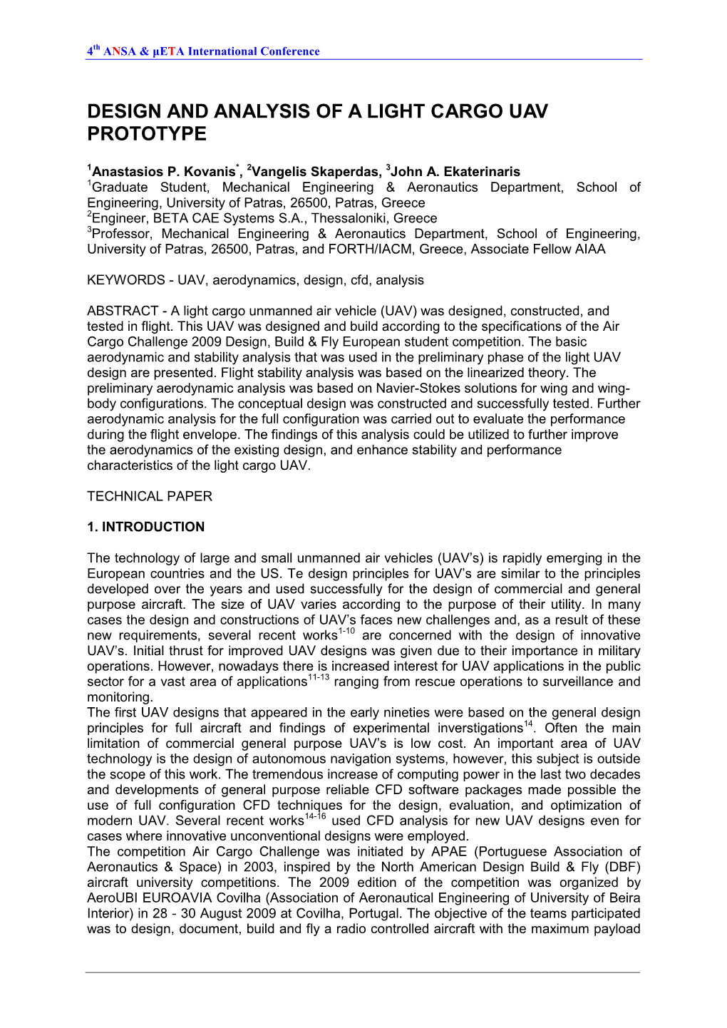 Design and Analysis of a Light Cargo Uav Prototype