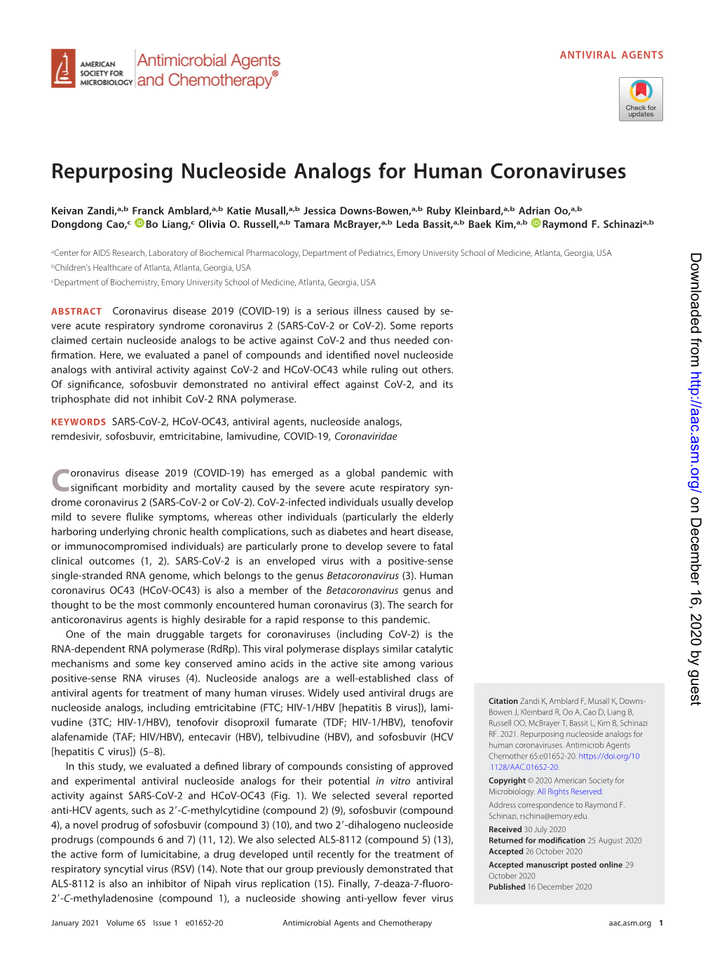 Repurposing Nucleoside Analogs for Human Coronaviruses