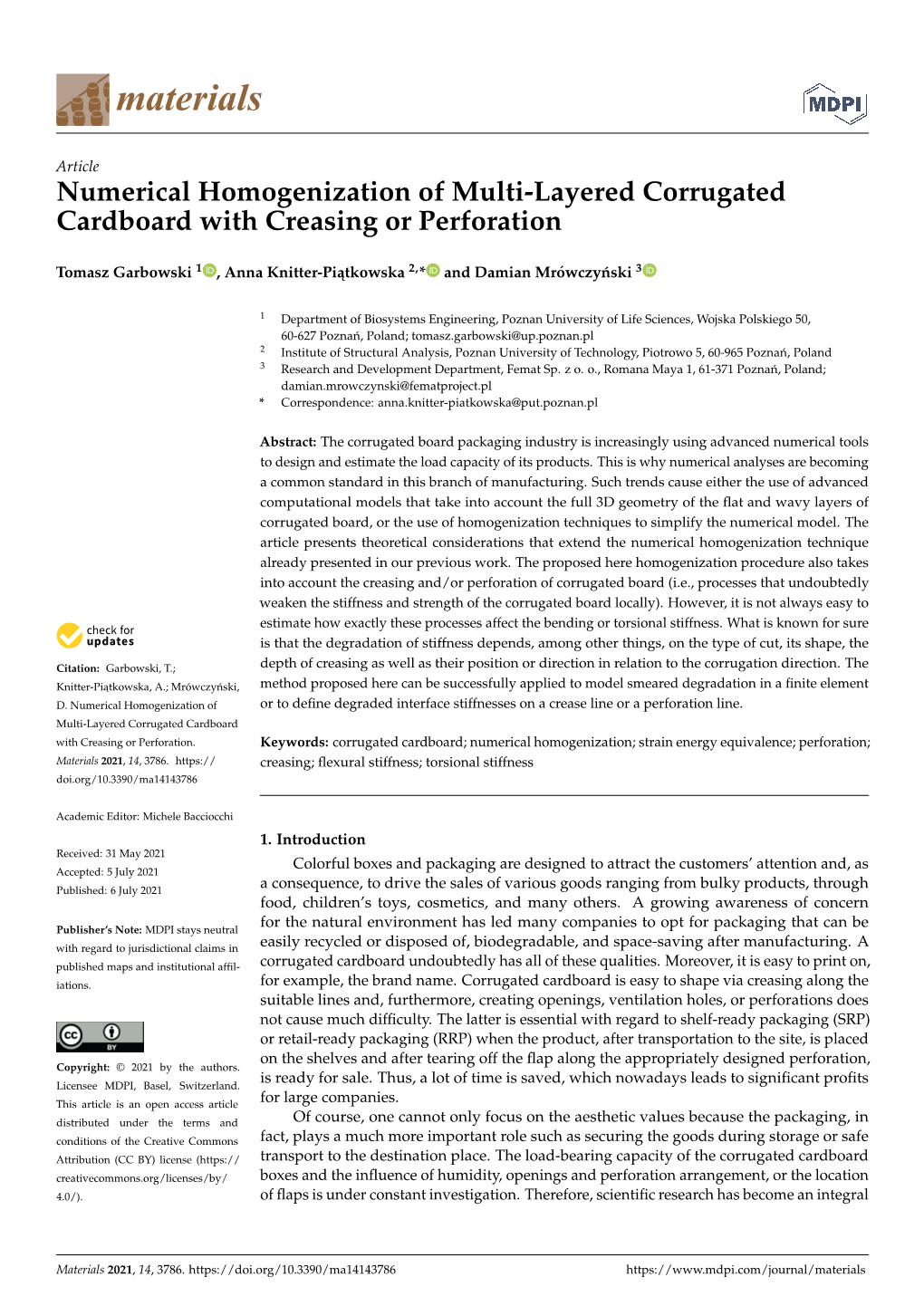 Numerical Homogenization of Multi-Layered Corrugated Cardboard with Creasing Or Perforation