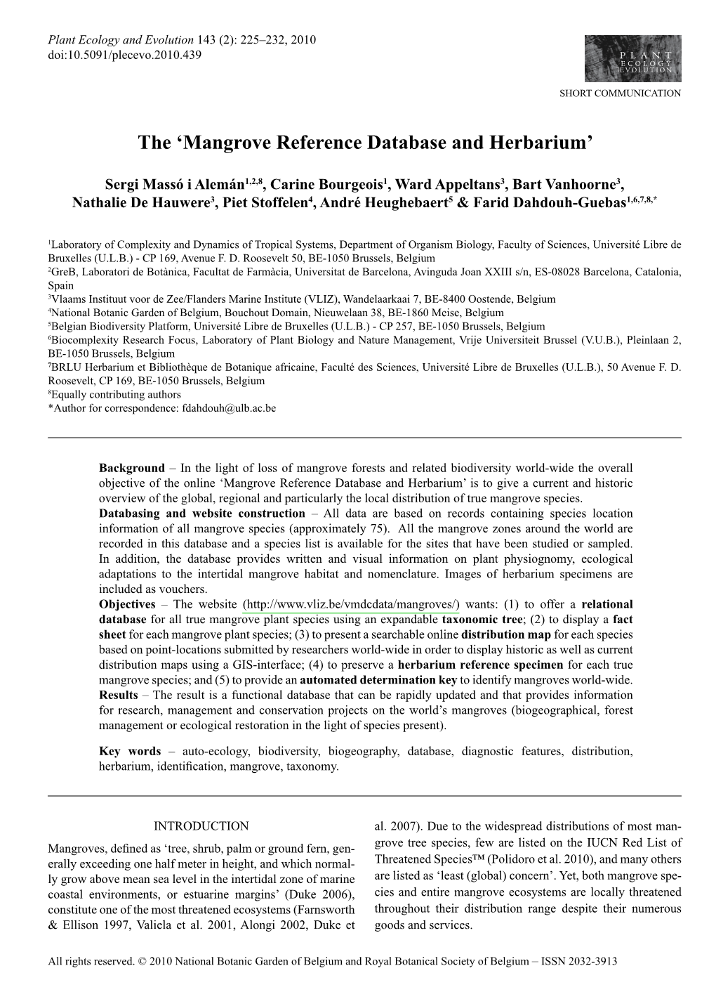 The 'Mangrove Reference Database and Herbarium'