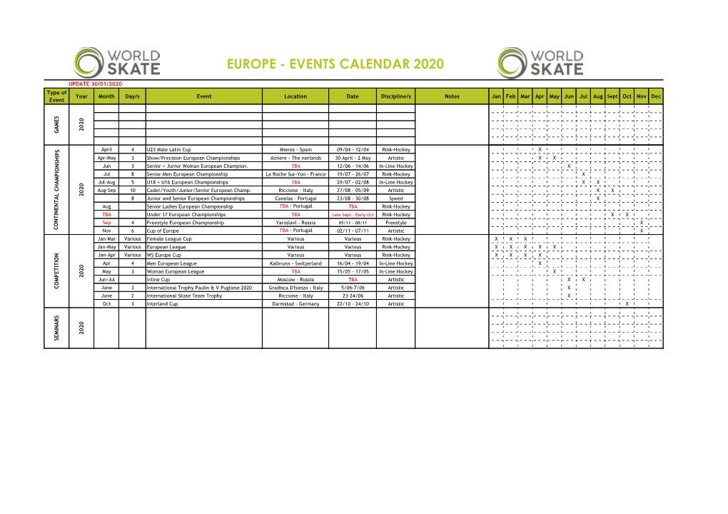 Europe - Events Calendar 2020