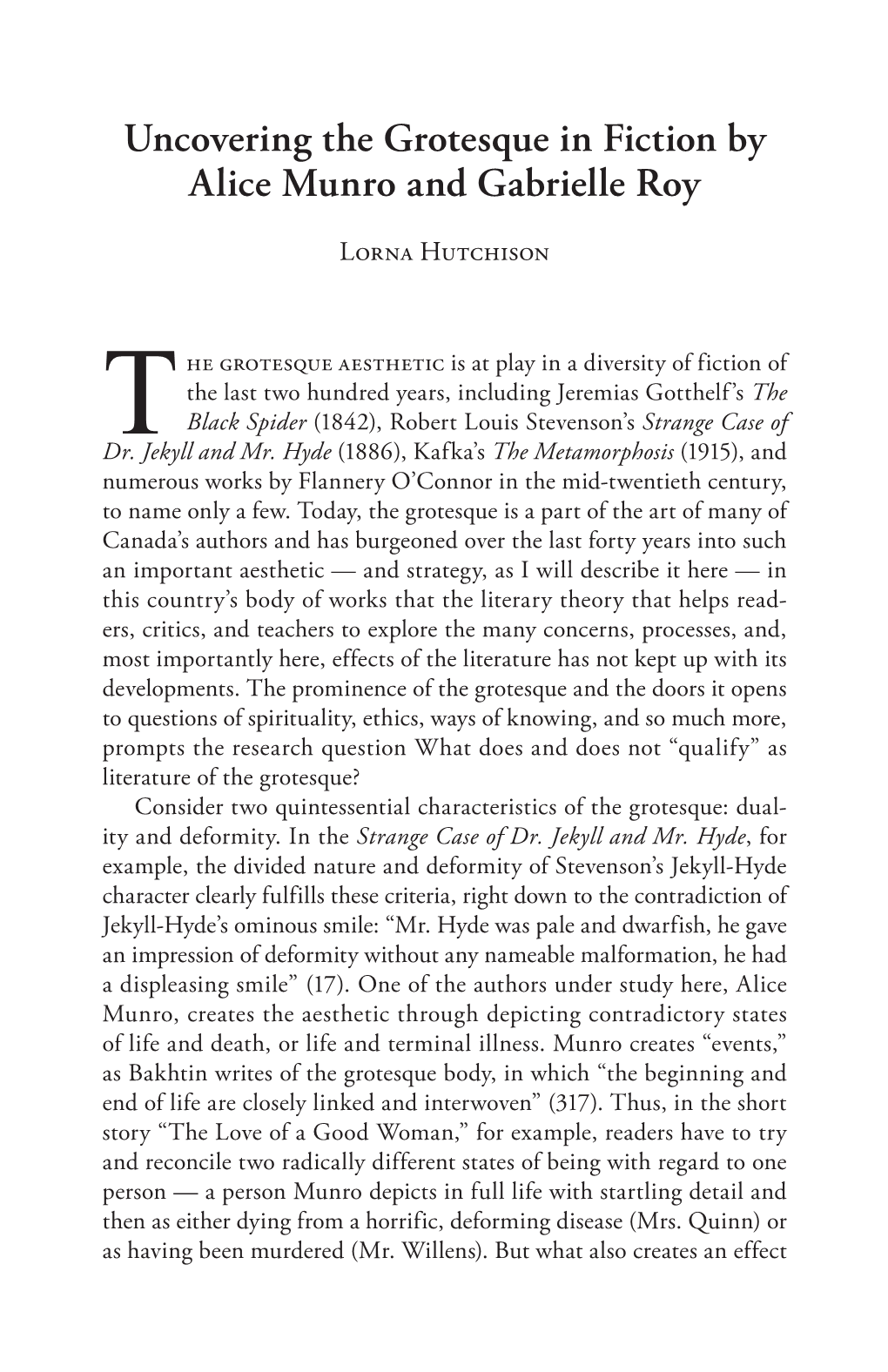 Uncovering the Grotesque in Fiction by Alice Munro and Gabrielle Roy