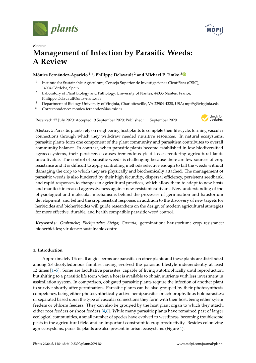 Management of Infection by Parasitic Weeds: a Review