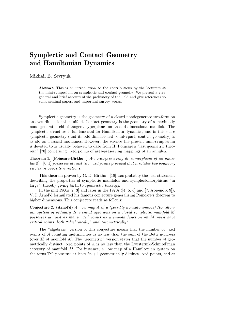 Symplectic and Contact Geometry and Hamiltonian Dynamics