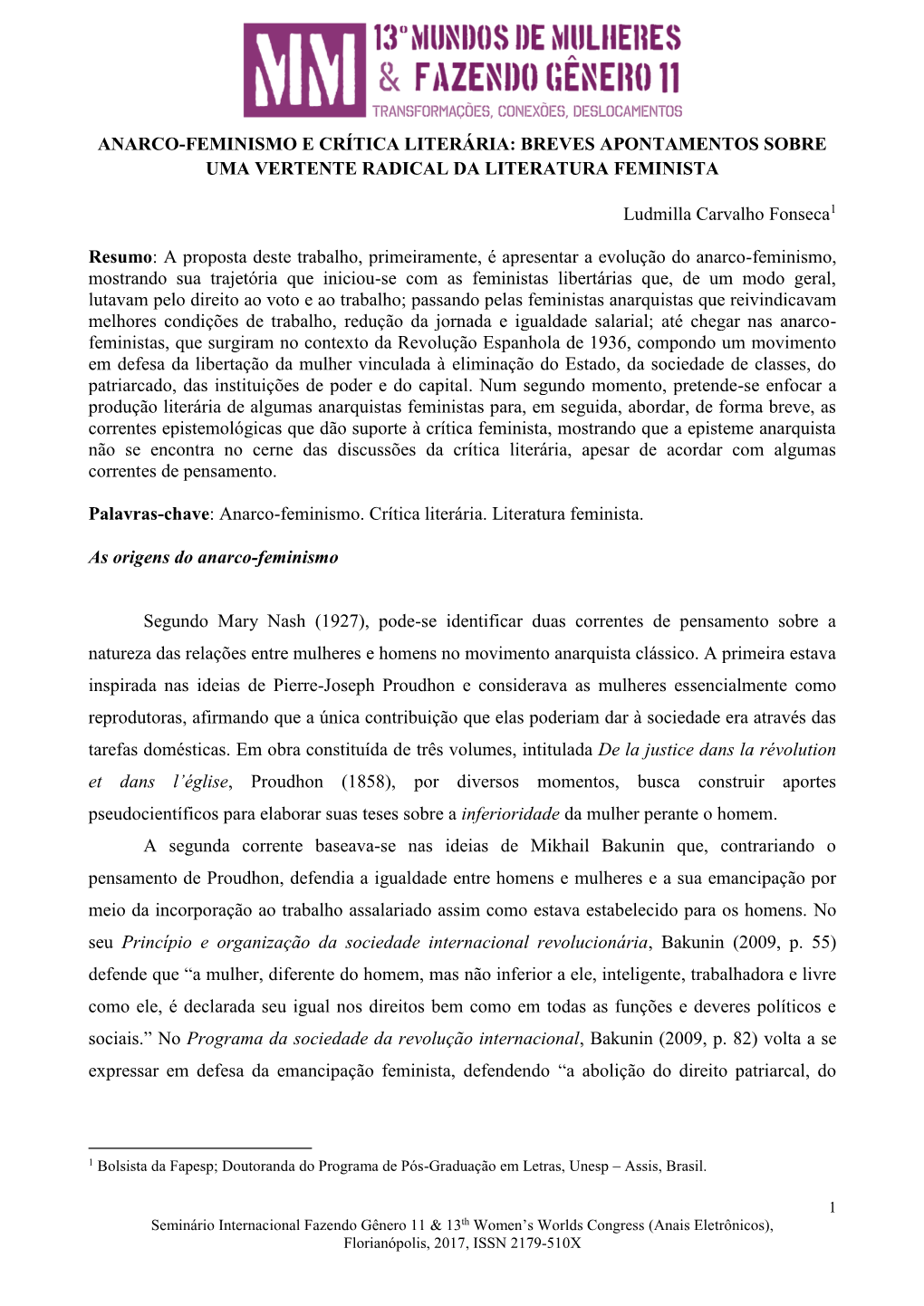 Anarco-Feminismo E Crítica Literária: Breves Apontamentos Sobre Uma Vertente Radical Da Literatura Feminista