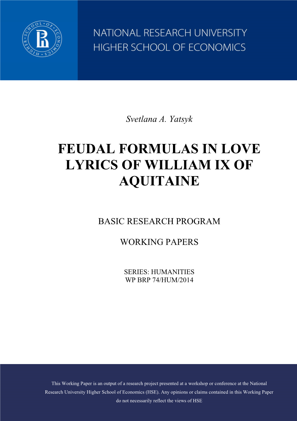 Feudal Formulas in Love Lyrics of William Ix of Aquitaine