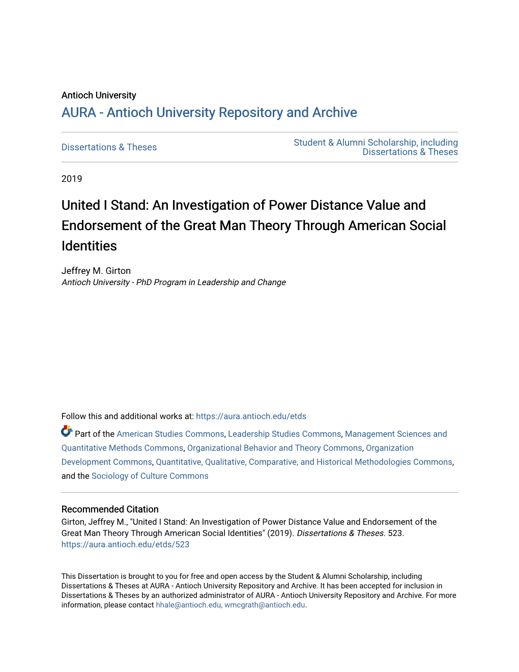 An Investigation of Power Distance Value and Endorsement of the Great Man Theory Through American Social Identities