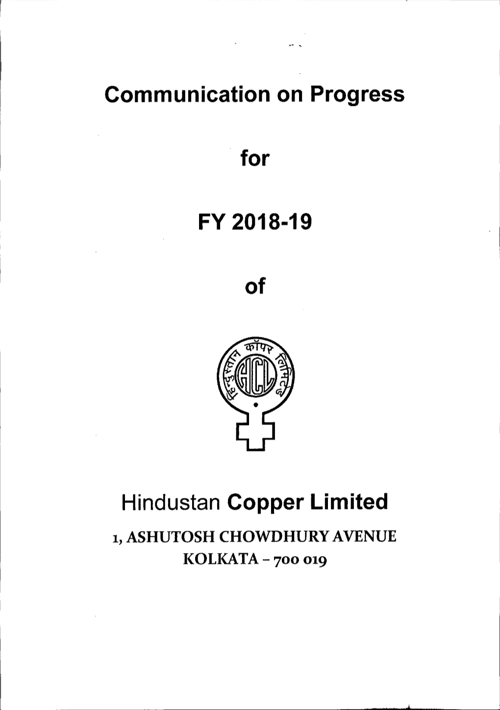 Communication on Progress for FY 2018-19 of Hindustan Copper Limited