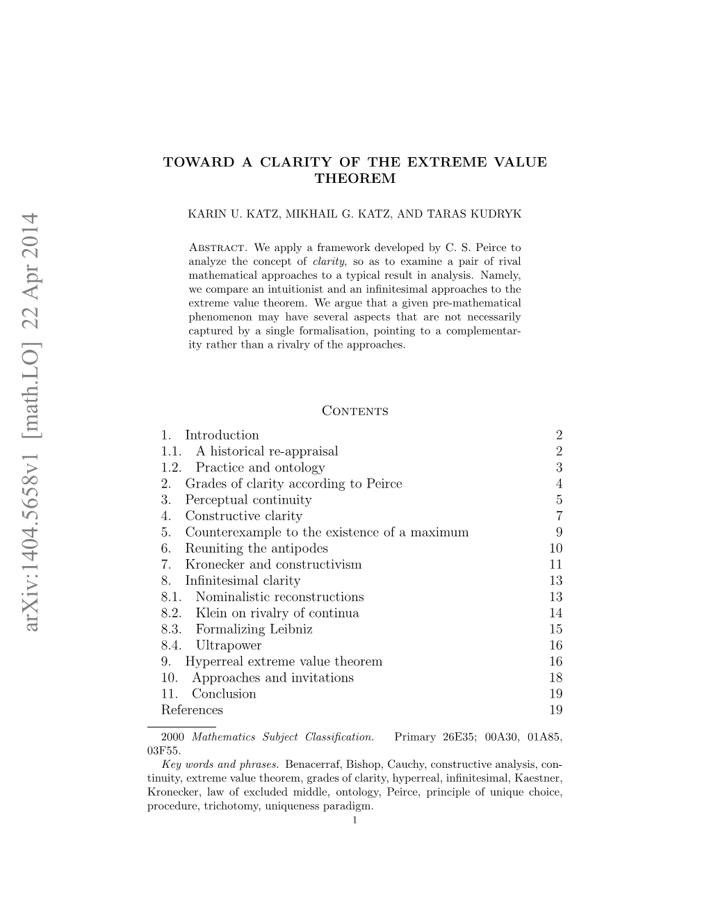 Arxiv:1404.5658V1 [Math.LO] 22 Apr 2014 03F55