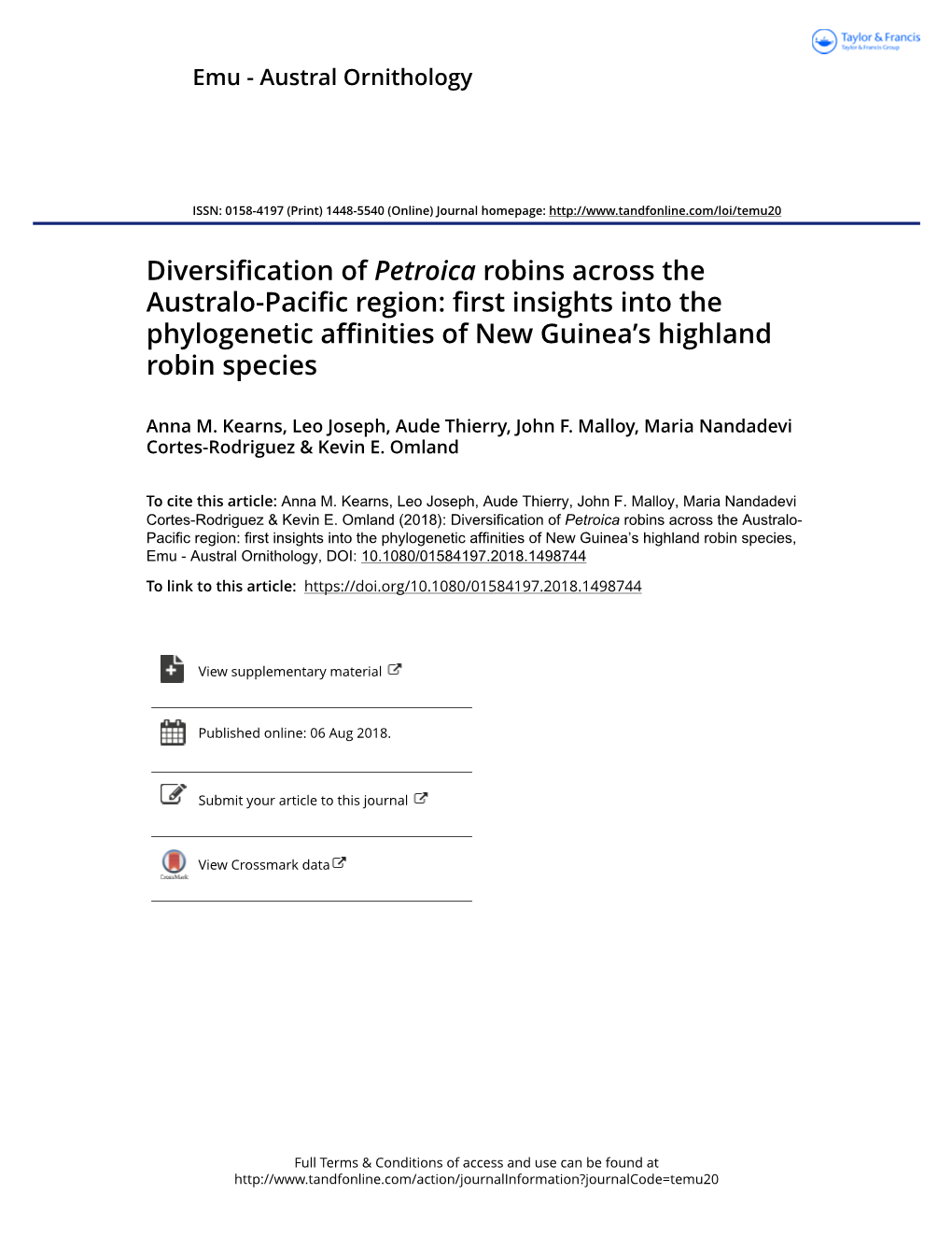 Diversification of Petroica Robins Across the Australo-Pacific Region: First Insights Into the Phylogenetic Affinities of New Guinea’S Highland Robin Species