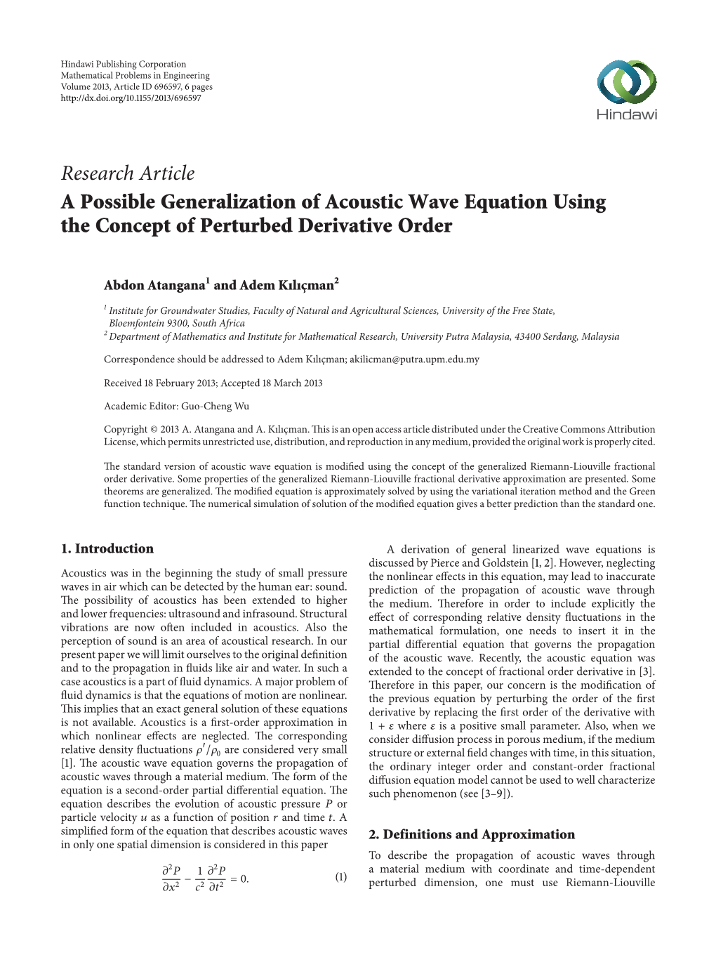 A Possible Generalization of Acoustic Wave Equation Using the Concept of Perturbed Derivative Order