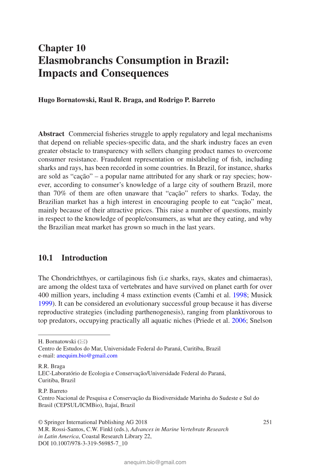 Elasmobranchs Consumption in Brazil: Impacts and Consequences