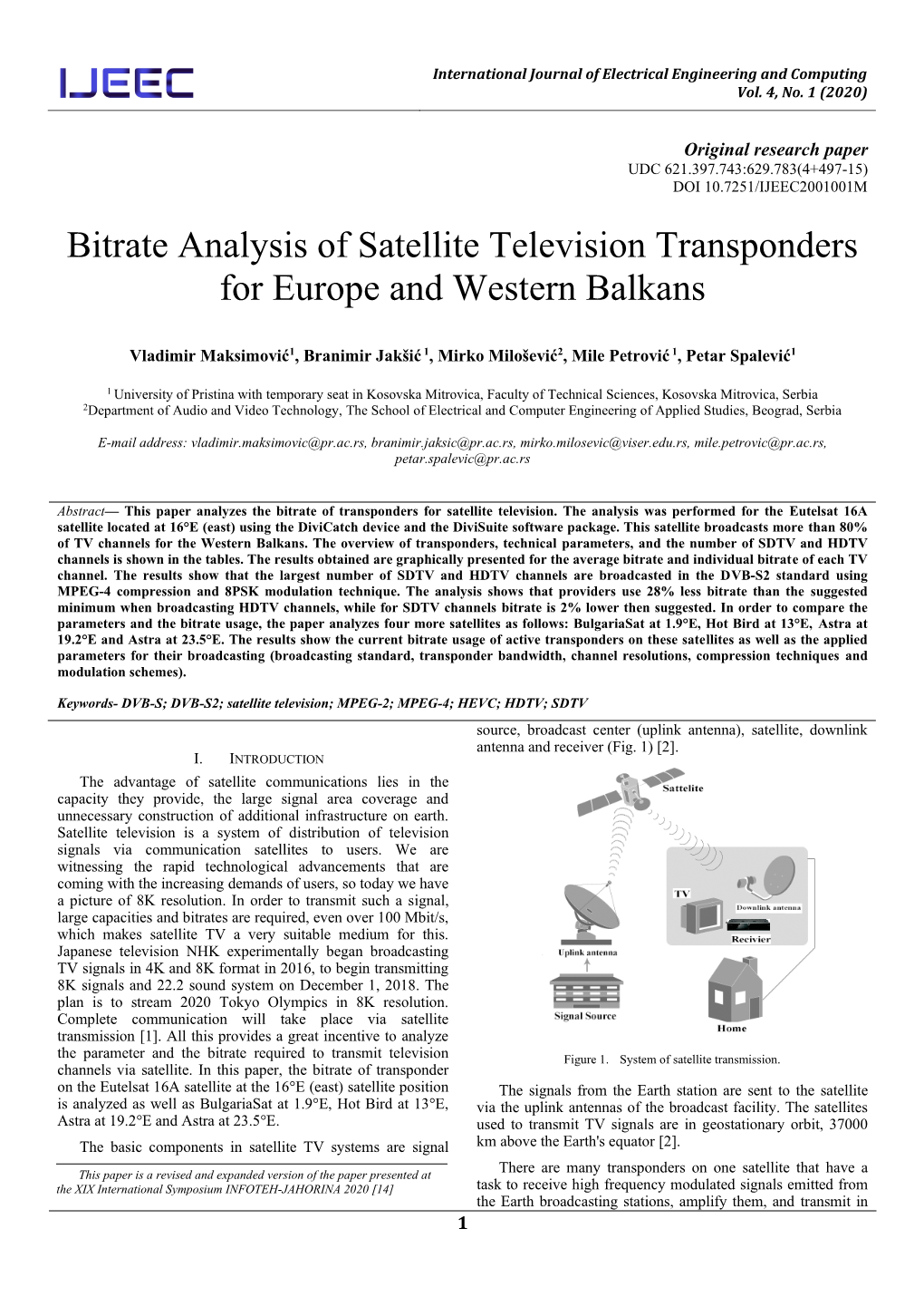 Bitrate Analysis of Satellite Television Transponders for Europe and Western Balkans