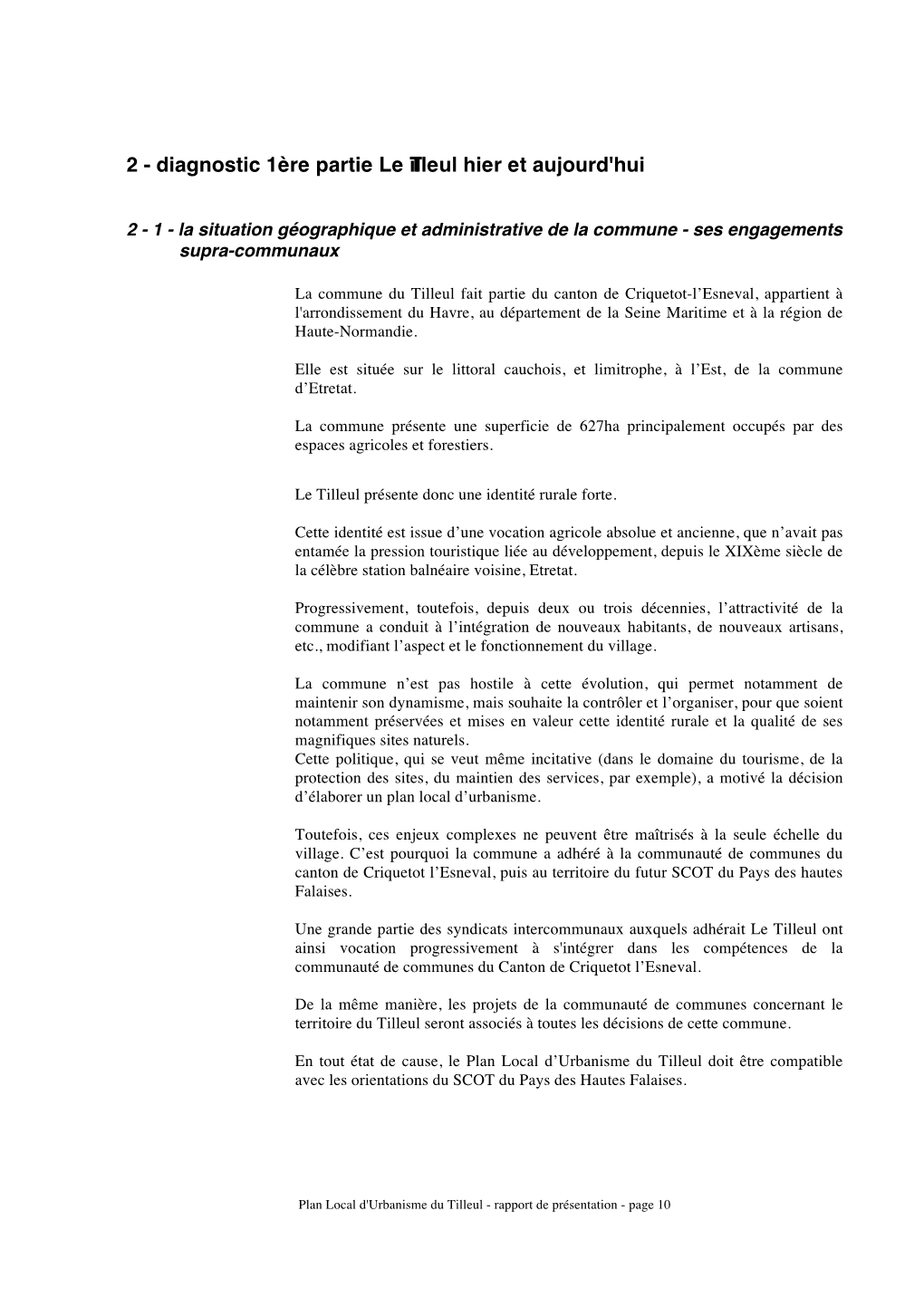 2 - Diagnostic 1Ère Partie Le Tilleul Hier Et Aujourd'hui