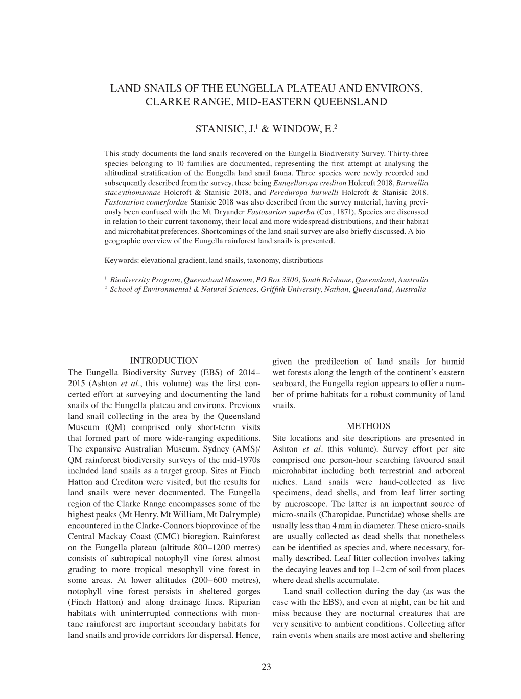 Land Snails of the Eungella Plateau and Environs, Clarke Range, Mid-Eastern Queensland