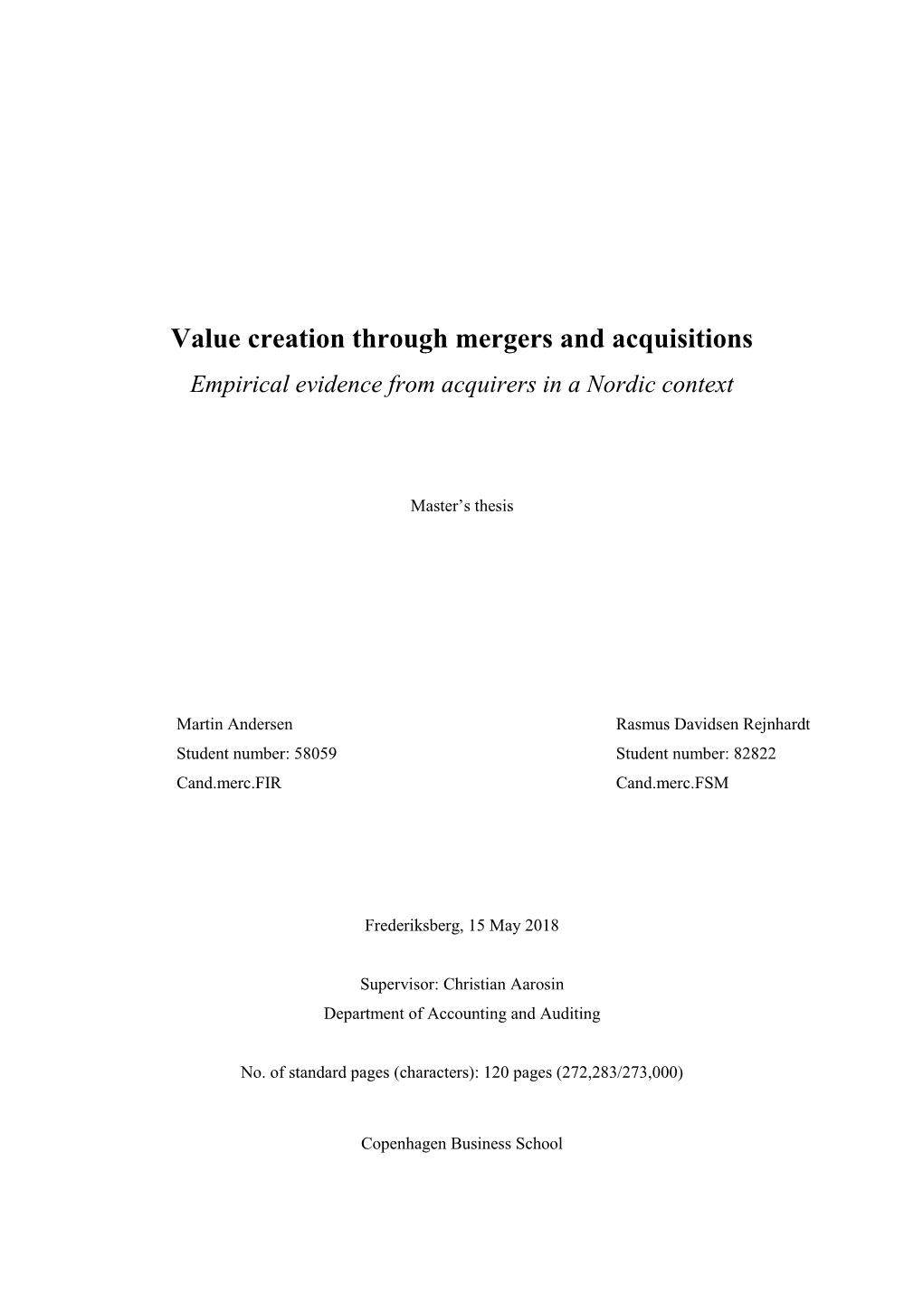 Value Creation Through Mergers and Acquisitions Empirical Evidence from Acquirers in a Nordic Context