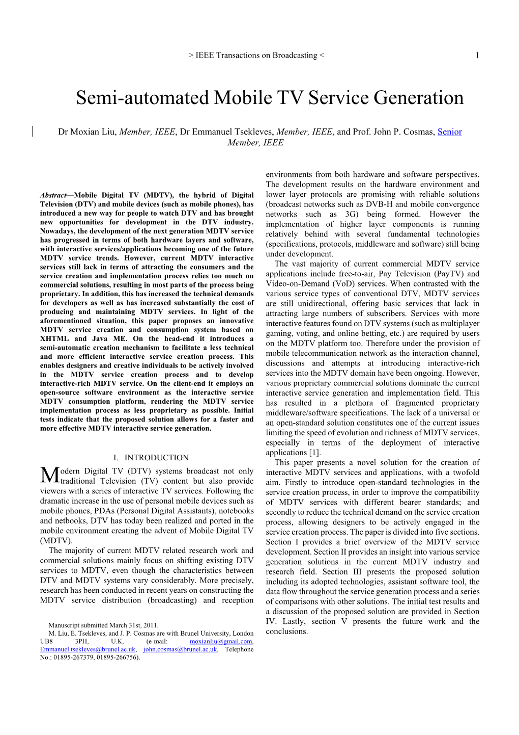 Semi-Automated Mobile TV Service Generation