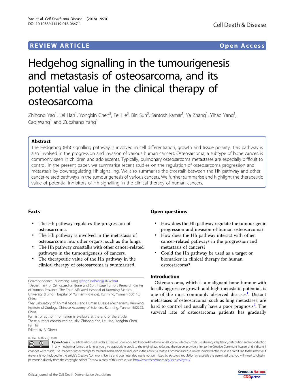 Hedgehog Signalling in the Tumourigenesis and Metastasis of Osteosarcoma, and Its Potential Value in the Clinical Therapy Of