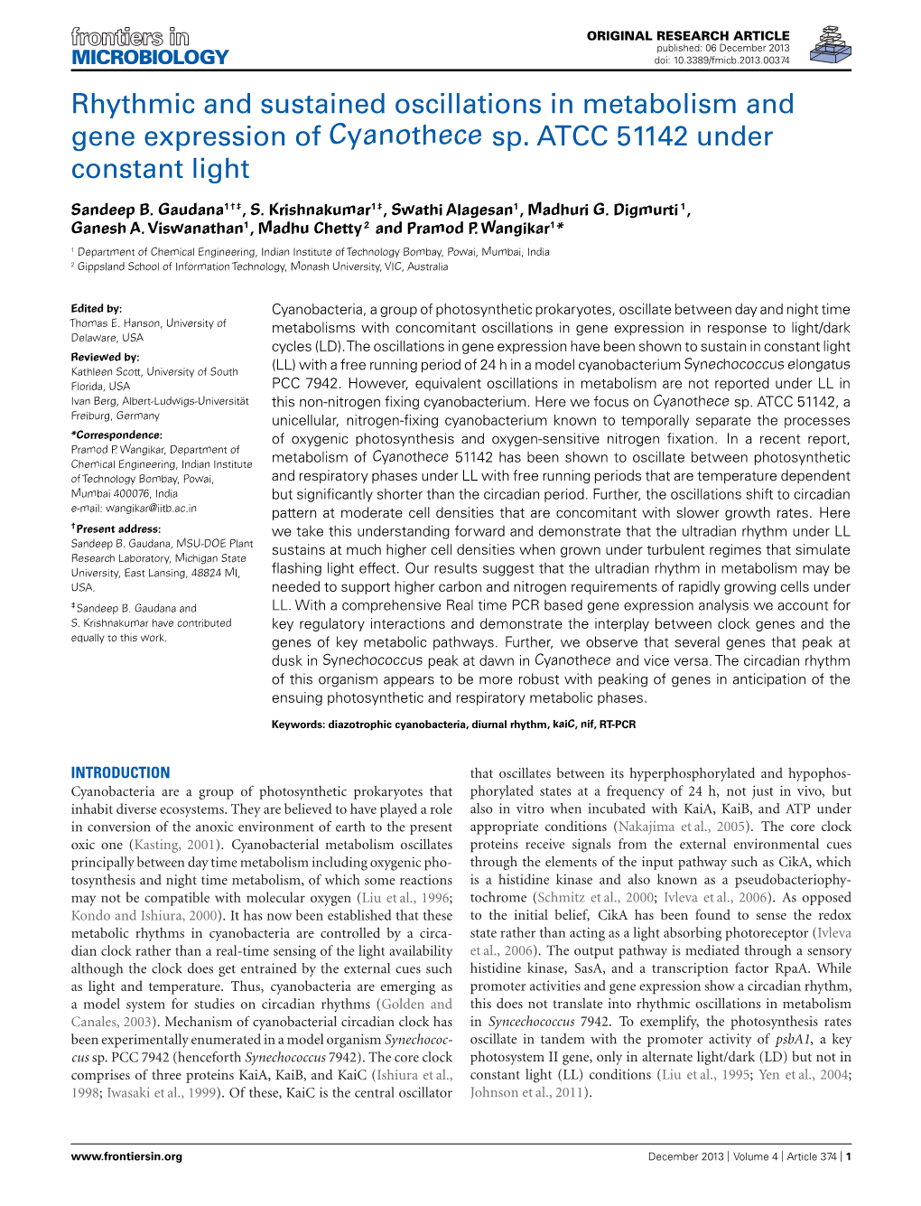 Rhythmic and Sustained Oscillations in Metabolism and Gene Expression of Cyanothece Sp