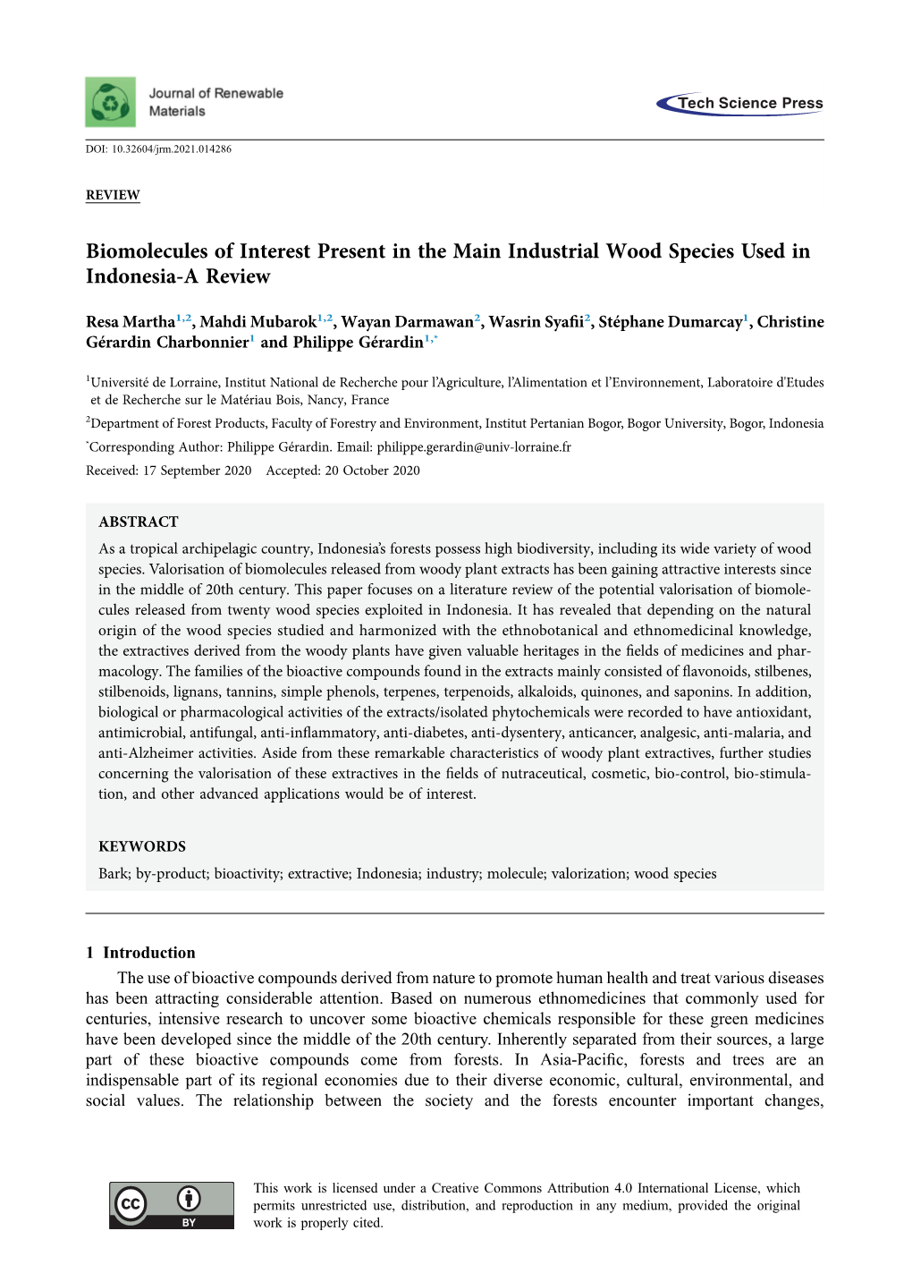 Biomolecules of Interest Present in the Main Industrial Wood Species Used in Indonesia-A Review