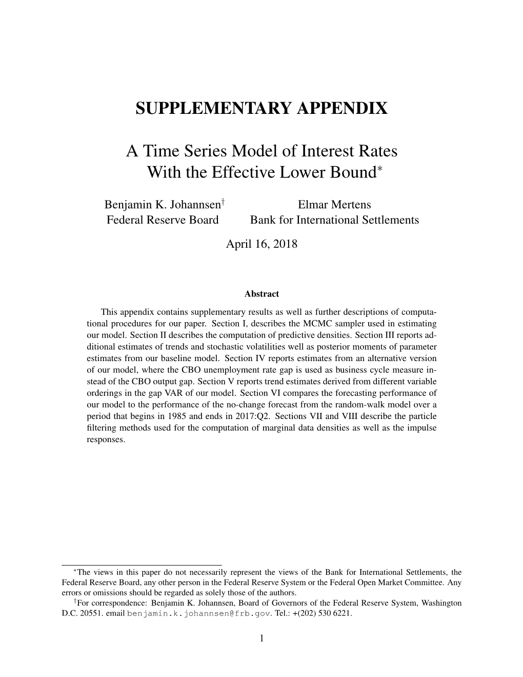 SUPPLEMENTARY APPENDIX a Time Series Model of Interest Rates