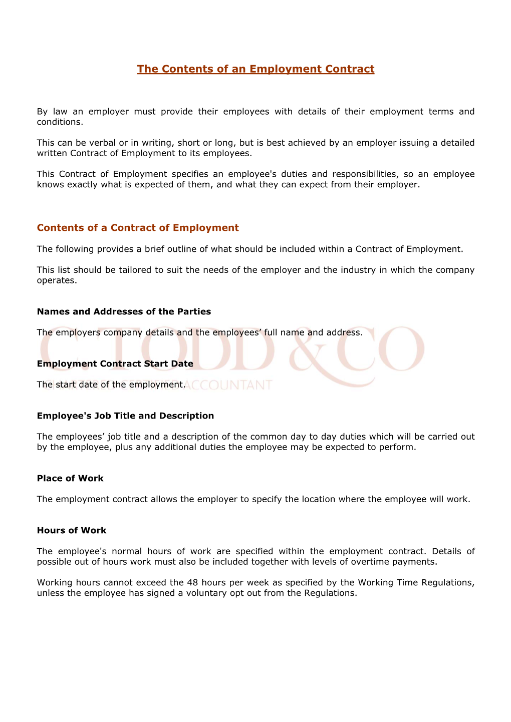 The Contents of an Employment Contract