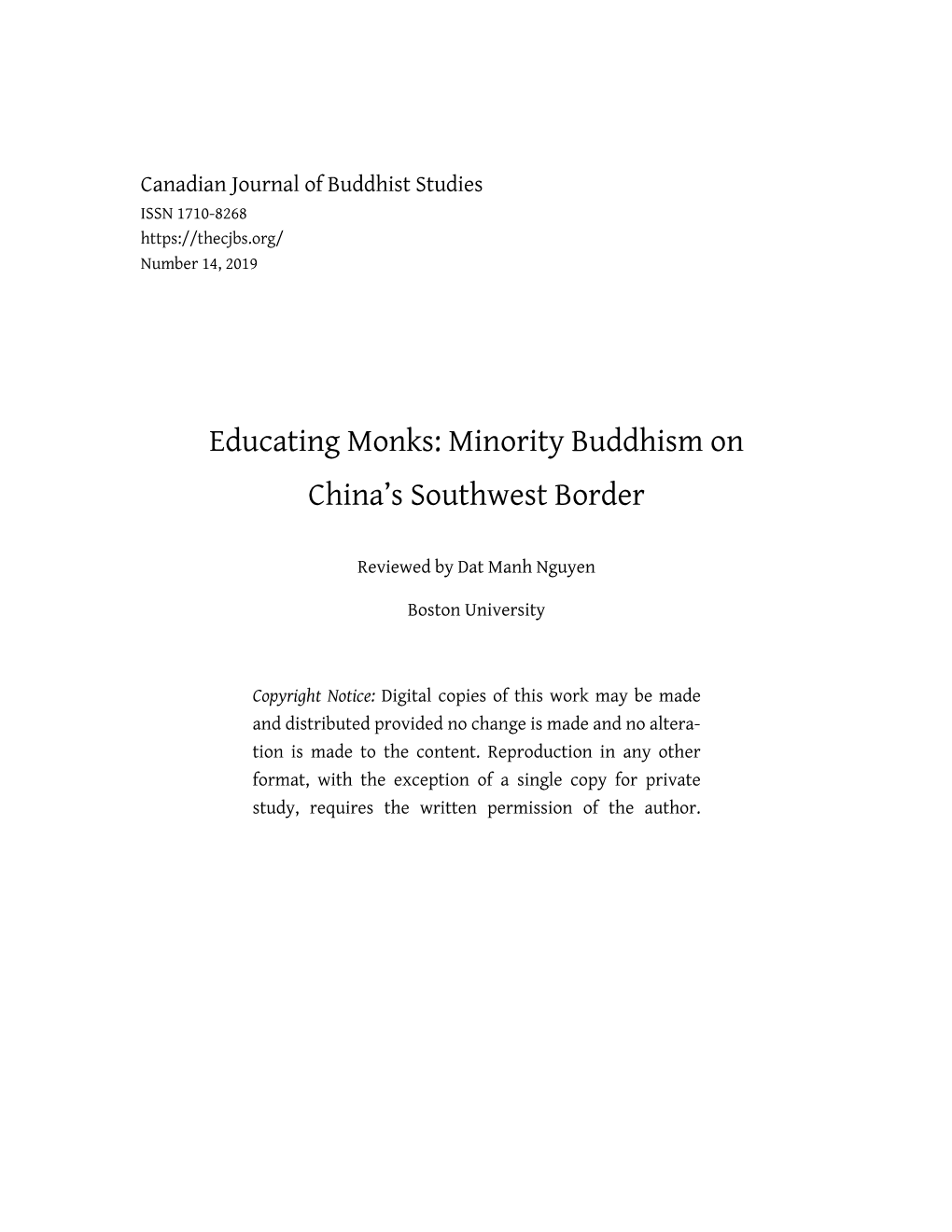 Educating Monks: Minority Buddhism on China’S Southwest Border