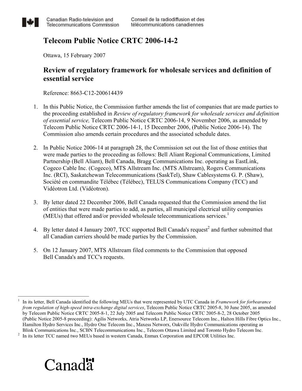 Telecom Public Notice CRTC 2006-14-2