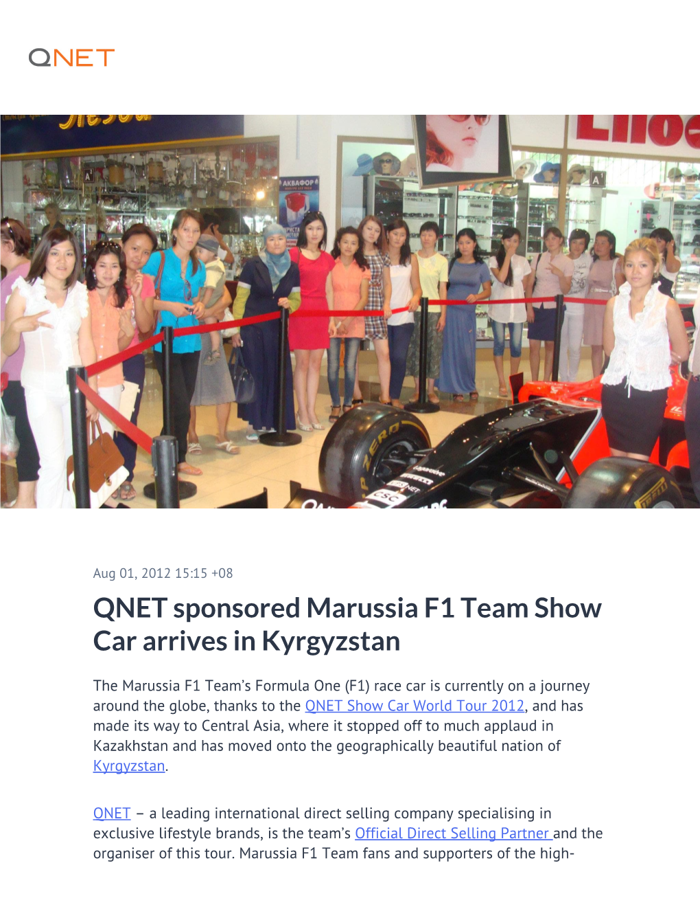 QNET Sponsored Marussia F1 Team Show Car Arrives in Kyrgyzstan