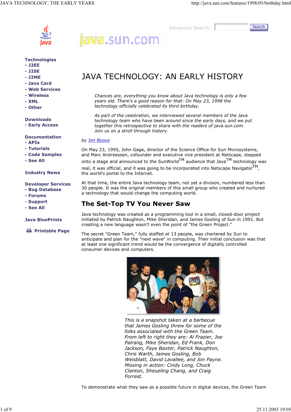 Java Technology: the Early Years