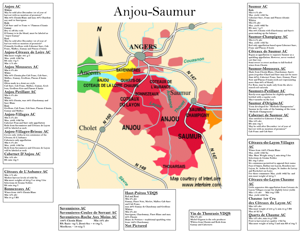 Anjou-Saumur Cabernet Sauv, Franc and Pineau Daunis Nay And/Or Sauvignon Whites Reds Min 9% Abv Cab Sauv And/Or Franc W/ Pinneau D’Aunis Max