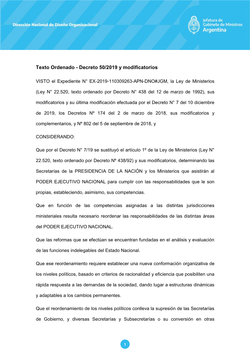 Texto Ordenado - Decreto 50/2019 Y Modificatorios
