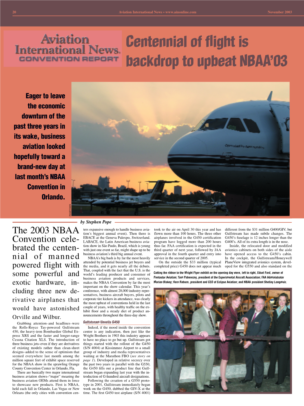 Centennial of Flight Is Backdrop to Upbeat NBAA'03