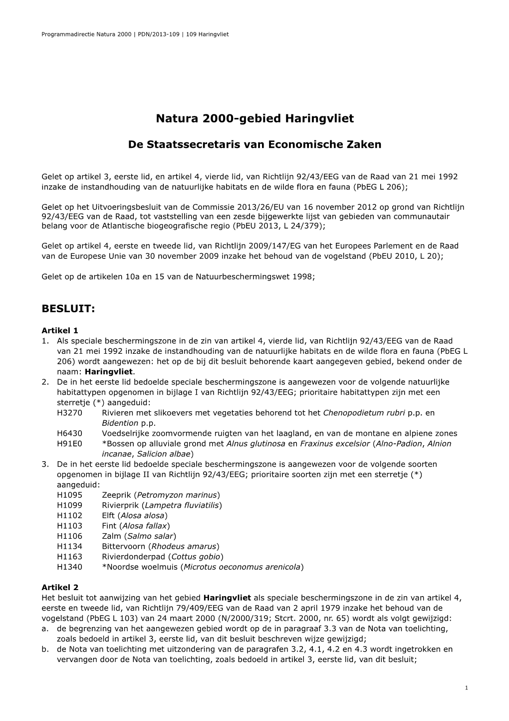 Besluit Natura 2000-Gebied Haringvliet (2013)