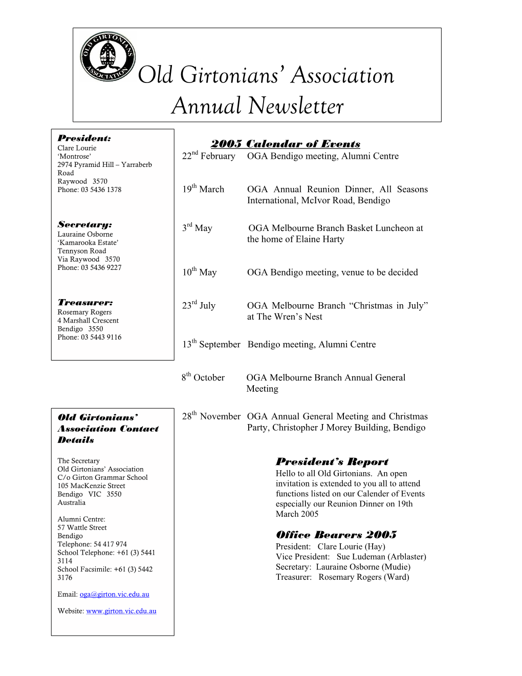 Old Girtonians' Association Annual Newsletter